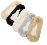 Plumbury WomenS/GirlS AntiSkid Lace No Show Socks/Footie/Sock Liner/Foot Cover (Pack Of 5) Black/Beige/Grey/White/Pink