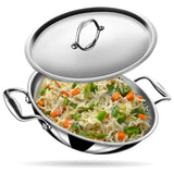 VISAXMI TriPly Stainless Steel Kadai with Lid 3.1 Liter (24 CM)| Heavy Gauge Deep Kadai for Gas & Induction Compatible | 2.5 MM