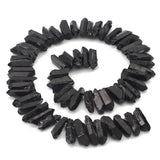 BEADIA Black Titanium Coated Crystal Quartz Spike Point Stick Beads Rough 1.0-1.5 for Jewelry Making 15 Inch/Strand