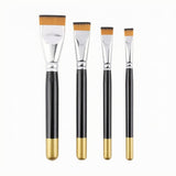 Bnf 4 Pieces Short Bristles Flat Paint Brush Set Black Handle Artist Flat Brush Set Silver Ferrules Art Supply Long Slender Shaf