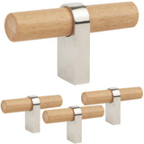 foxwake Wooden Drawer Pulls and Knobs 4pack Natural Wood and Metal Kitchen Cabinet Handles T Bar Pulls for Bedroom Dresser Drawe