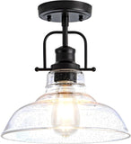 Zlepmlla Flush Mount Ceiling Light Fixture < Bulb NOT Included >, Black Metal Frame Ceiling Light Fixture with Seeded Glass, Far