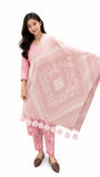 Manra WomenS Wool Blend Geometric Pattern Winter Stole With PomPom Tassels|Baby Pink| Free Size