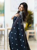 Shiv Textiles Womens Cotton Banarasi Silk Saree With Unstitched Blouse (Black)