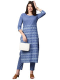 Anni Designer Women'S Cotton Blend Printed Straight Kurta With Pant (Kundal Blue_Xxl_Blue_Xx-Large),Blue,2XL