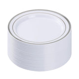 BESTVIP 50PCS Silver Plastic Plate, 10.25 Inch Disposable Dinner Plate Party with Silver Rim, Heavy Duty Disposable Plastic Plat