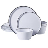 Gibson Home Folsom Shores 12 Piece Unbreakable Modern Melamine Plates and Bowls Dinnerware Set - Outdoor, Camping, & Everyday Us