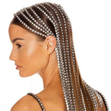 YERTTER Dainty Silver Sparkly Tennis Chain Rhinestone Headband Long Tassel Chain HeadPieces Crystal Hairhoop Headband Hair Acces