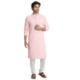 Manyavar Men's Kurta Set, Blended Viscose Mandarin Collar Full Sleeve Kurte Set for Men Rani (Large)