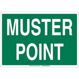 Brady 139615 Fiberglass Muster Point Sign, Text, 18 H x 24 W, White on Green