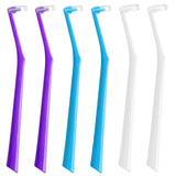 6 Pack Angled EndTuft Toothbrushes with Covers for Orthodontic Wisdom Teeth Care, Small Head Single Tuft Dental Brush for Plaqu