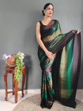 Satrani Women'S Georgette Printed & Ready To Wear Saree With Unstitched Blouse Piece (3374S365Na_Mehandi Green &Bottle Green &Bl
