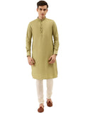 Manyavar Solid Plain Knee Long Full Sleeves Kurta and Churidar Set for Men - (Green, XX-Large)