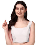 Pujia Mills Women's Deep Neck Silk Sleeveless Readymade Blouse (Sando White, 32)