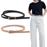 Xfopz 2 Pieces Thin Waist Belts For Women Leather Skinny Belt For Dress Pants Adjustable Women Belt (Black/Brown, 2)