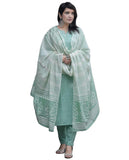 Anni Designer Women'S Cotton Blend Printed Straight Kurta With Pant & Dupatta (Pragya See Green_L_See Green_Large),Yellow,L