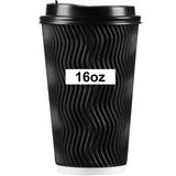 PARACITY 16oz Disposable Coffee Cups with Lids, Insulated Ripple Double-Walled Disposable Coffee Cups for Beverages Espresso Tea