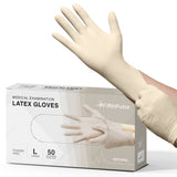 FifthPulse Medical Examination Latex Gloves Large - 50 Count - Powder Free - Extra Thick 4.5 Mil - Natural Color - Non Sterile D