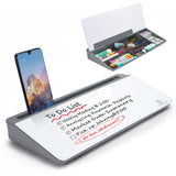 Small Desktop Glass Whiteboard Dry-Erase-Board - Computer Keyboard Stand White Board Surface Pad with Drawer, Desk Organizers wi
