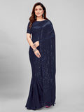 Pratham Blue Womens Sequins Georgette Fancy Saree With Blouse Piece (Pb-235_Blue)