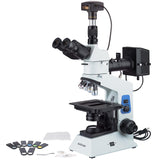 AmScope ME508 Series Compact Trinocular Metallurgical Upright Compound Microscope 40X-800X Magnification Dual-Illumination Polar