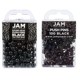 JAM PAPER Colorful Push Pins - Flat & Round Head Thumb Tack Combo Set - Black Pushpins - 200/Pack