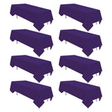 8 Pack Purple Tablecloth 60 x 102 Inch Polyester Table Cloth for 6 Foot Rectangle Tables, Wrinkle Resistant Washable Decorative