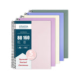 ONAVIA A5 Graph Spiral Notebook for Work, 5 Pack, 160 Pages, Graph Paper