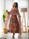 Wedani Women Floral Print Anarkali Kurta With Pant And Duptta (Large Multi) Multicolour,Multicolour,L,Georgette,Anarkali,Dupatta