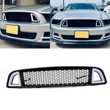 PIT66 Front Hood Upper Grille Grill with White DRL LED Light Compatible with Ford Mustang (Except Shelby Models, 2013-2014)