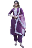 Anni Designer Women'S Cotton Blend Floral Regular Kurta With Pant & Dupatta (Tistha Jan40_Wine,Wine,2XL