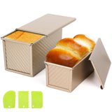 Beasea Pullman Loaf Pan with Lid, 2 Pack Non-Stick Bread Loaf Pans 1 lb & 0.5 lb Carbon Steel Bread Toast Box with Dough Scraper