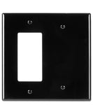 Bates- Combination Wall Plate, 4.8x4.9, Decorator/Blank, Black, Unbreakable Polycarbonate Thermoplastic, 2 Gang Wall Plate for E