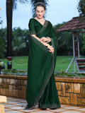 Satrani Womens Pure Georgette Saree (3186S134N_Dark Green)
