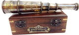 Brass Marine Spyglass 14 Inch Telescope Extendable Elegant Telescope with Wood Box Gift