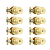 Leydebong 8 Pack Keyless Privacy Door Knob Lock with Thumb Turn, Gold Door Knob with Lock, Adjustable 60-70mm Backset for 35-51m