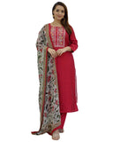 Gosriki Women'S Cotton Blend Straight Embroidered Kurta With Pant & Dupatta (Sanju Red-Gs_M_Red_Medium),Red,,B0D4ZGCFBL