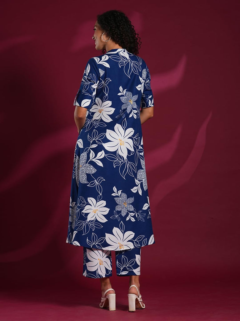 Anni Designer Women'S Rayon Viscose Straight Printed Kurta With Pant (Sunoni Blue-Vks04_Xxl_Blue_Xx-Large),Blue,2XL,,,