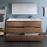 Fresca Lazzaro 72 Rosewood Free Standing Double Sink Modern Bathroom Vanity W/Medicine Cabinet - Faucet Sold Separately