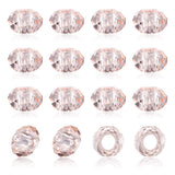100Pcs Misty Rose Glass Faceted European Beads Crystal Rondelle Large Hole Loose Spacer Beads Slide Charms No Metal Core 14x8mm