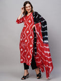 Anni Designer Women'S Cotton Blend Straight Printed Kurta With Pant & Dupatta (Mayavi Red-Nrw_M_Red & Black_Medium),Red & Black,M,Cotton Blend,Regular,Dupatta