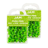 JAM PAPER Colorful Push Pins - Lime Green Pushpins - 2 Packs of 100
