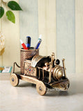 CraftVatika Handcrafted Iron Train Engine Decorative Showpiece Figurine Pen Stand Mobile Holder For Home Office Study Table Top