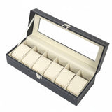 PEXORVA Glass Lid Watch Storage Box Padded Compartments Watch Display Box Metal Clasp Stitched Trim, 6 Slot|Jewelry & Watches |
