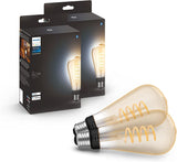 Philips Hue Smart 60W ST23 Filament LED Bulb - White Ambiance Warm-to-Cool White Light - 2 Pack - 550LM - E26 - Indoor - Control