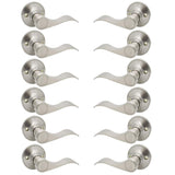 Gobrico 12 Pack Wave Dummy Satin Nickel No-Turning Interior Door Lever Handles (6 Left-Handed and 6 Right-Handed Door Knobs)