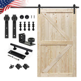 S&Z TOPHAND 50 in. x 84 in. Unfinished British Brace Knotty Barn Door with 10FT Sliding Door Hardware Kit/Unfinished British Bra
