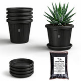 Urban Upvan 8 Inch Nursery Pots With Tray (Pack Of 5) With Vermicompost | Plastic Planters For Seedlings, Indoor & Outdoor Garde