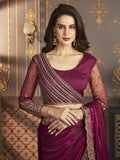 Satrani Womens Pure Chiffon Saree (3568S125N_Wine & Dark Magenta)