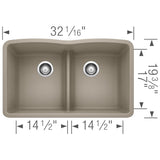 Blanco Diamond Equal Double Low Divide Undermount - Truffle